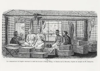Kommandant Lagree empfängt den Obermönch in Stung Treng, Kambodscha, 1868